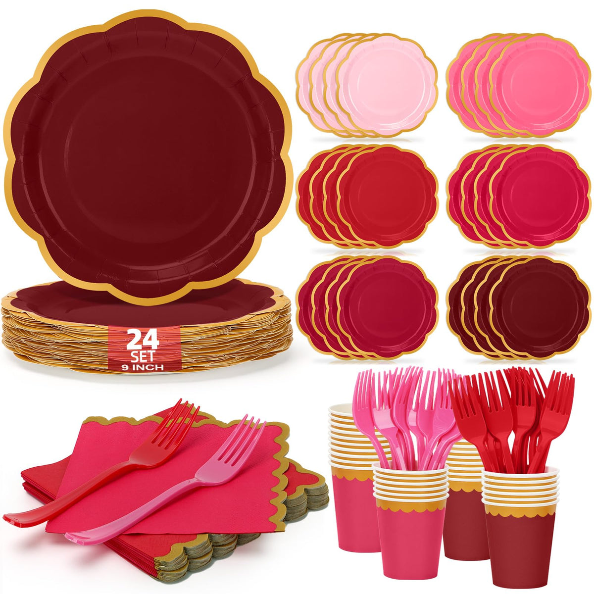 Orange Plates and Napkins Party Supplies for 48 Guests, Disposable 9’’ Gradient Scalloped Orange Fall Paper Plates Tableware Set for Fall Birthday, Harvest Party, Thanksgiving Decorations