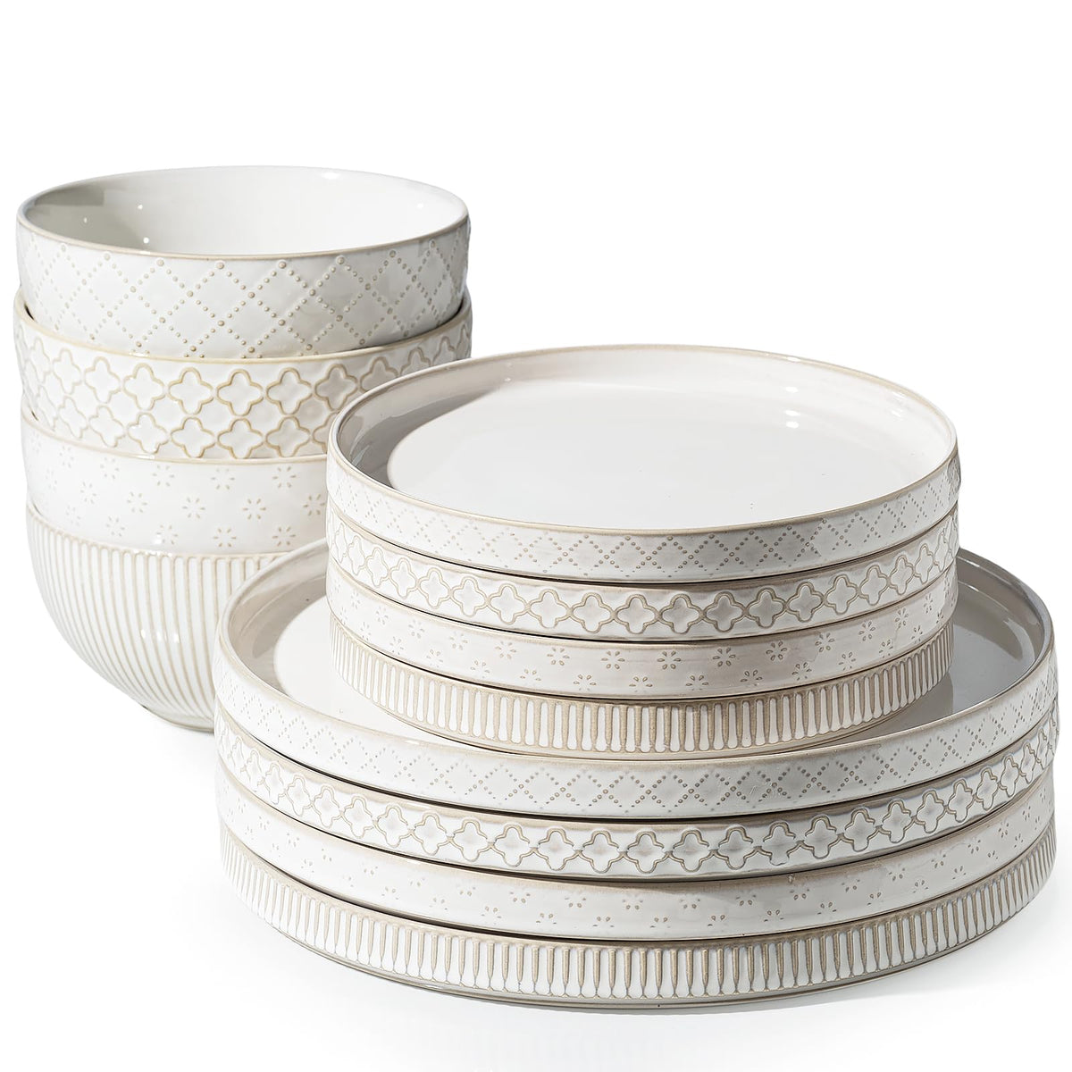 Getstar Dinnerware Sets, Plates and Bowls Sets (10.5” Dish + 8” Dish + 6” Bowl) for 4, Microwave and Dishwasher Safe, Ceramic Dinnerware Set (12 Piece)