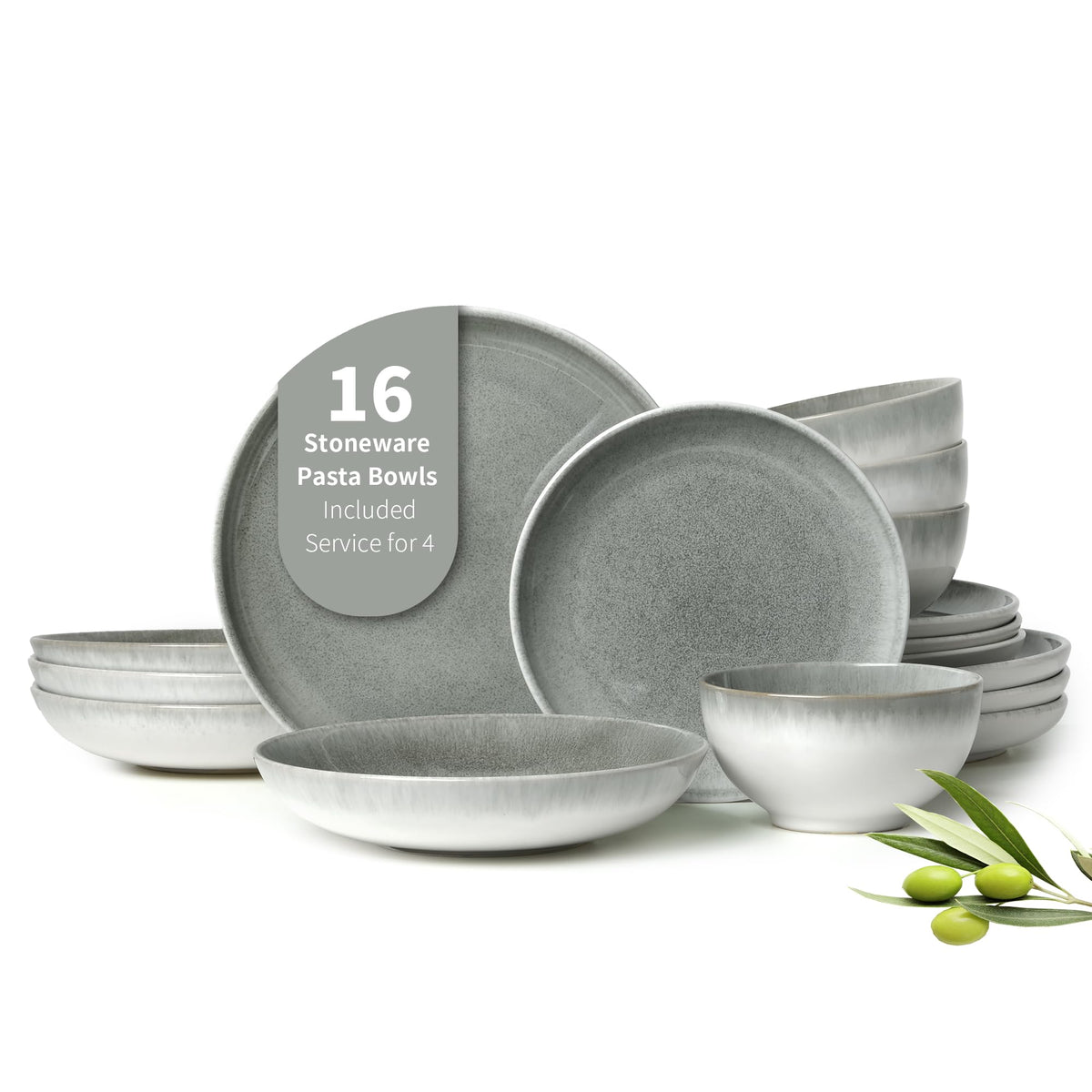 Pokini Stoneware Dinnerware Sets for 8, 24pcs Plates and Bowls Sets Dishes
