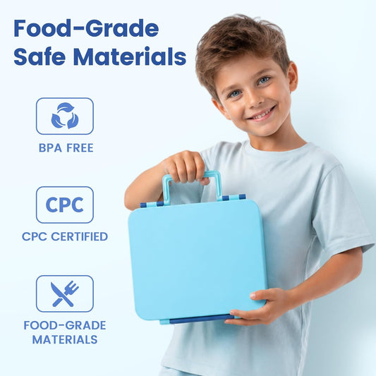 LOHASOK Bento Lunch Box for Kids with 8oz Soup Thermo,Blue