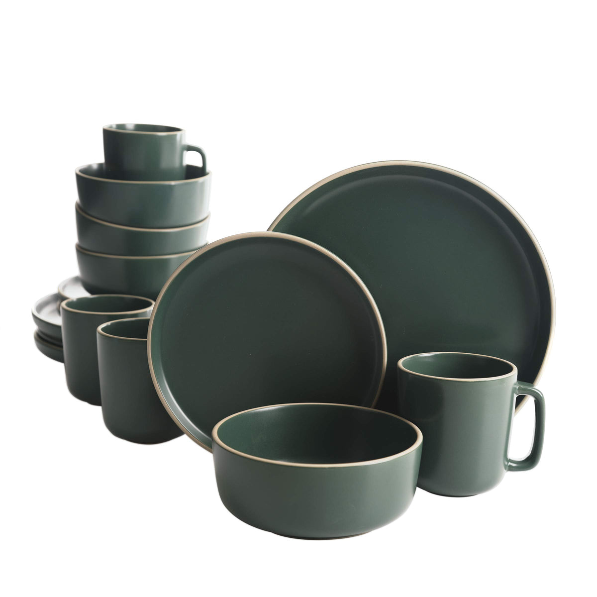 Gibson Home Zuma Stoneware Plates, Bowls, & Mugs Dinnerware Set - Matte Black, Service for Four (16pcs)