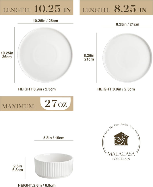 MALACASA Porcelain 18 Pieces Plates and Bowls Set, Dinnerware Set for 6