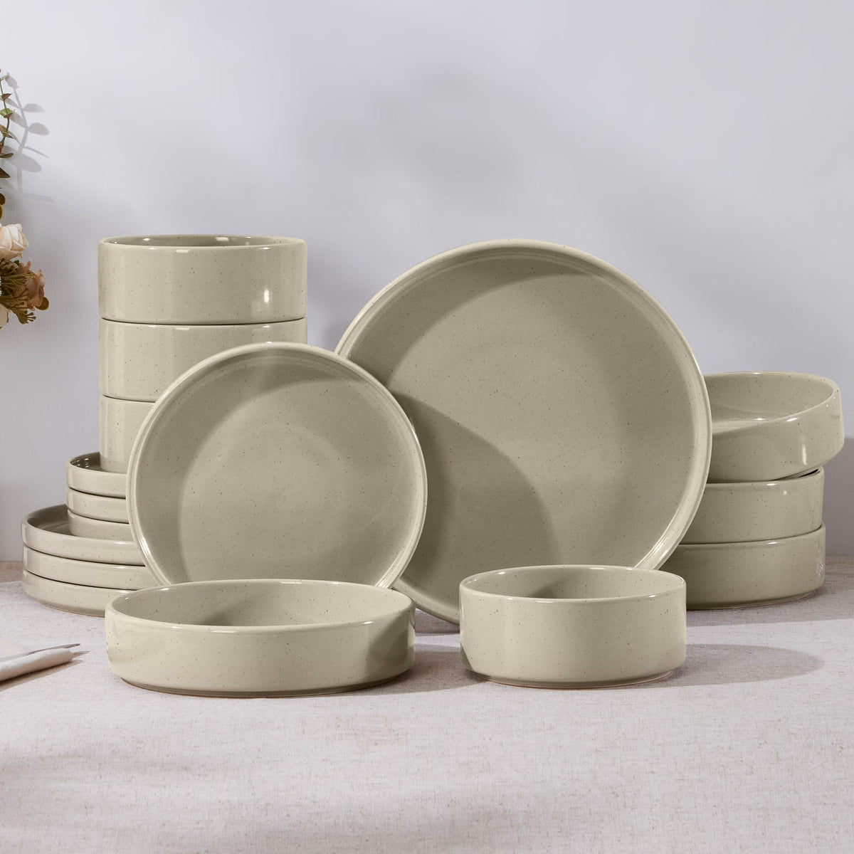 E-far Stoneware Dinnerware Sets, 12-Piece Black Plates and Bowls Set for 4