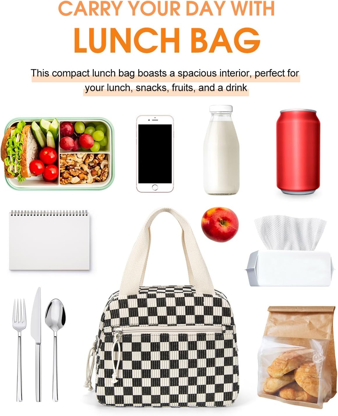 Lunch Bag for Women Men, Corduroy Small Insulated Lunch Box