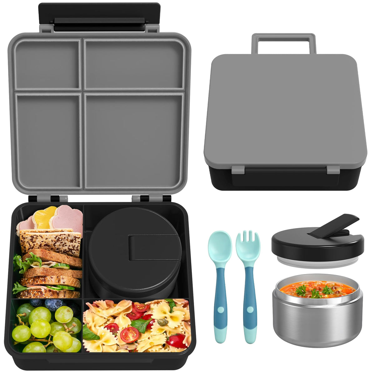 LOHASOK Bento Lunch Box for Kids with 8oz Soup Thermo,Blue