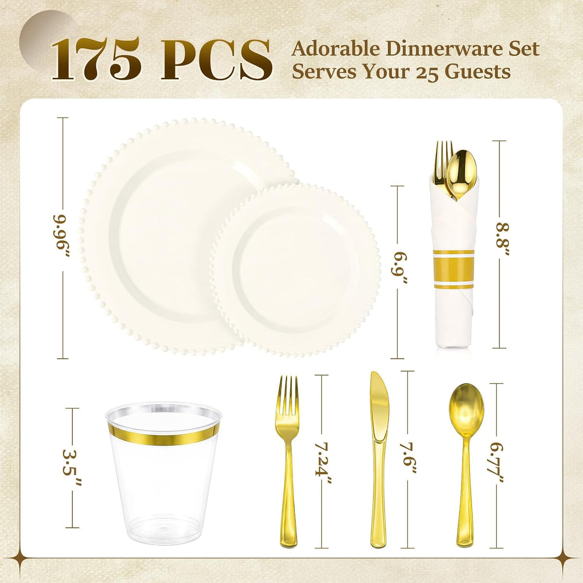 175pcs Plastic Dinnerware Set Ivory 25 Guests for Wedding