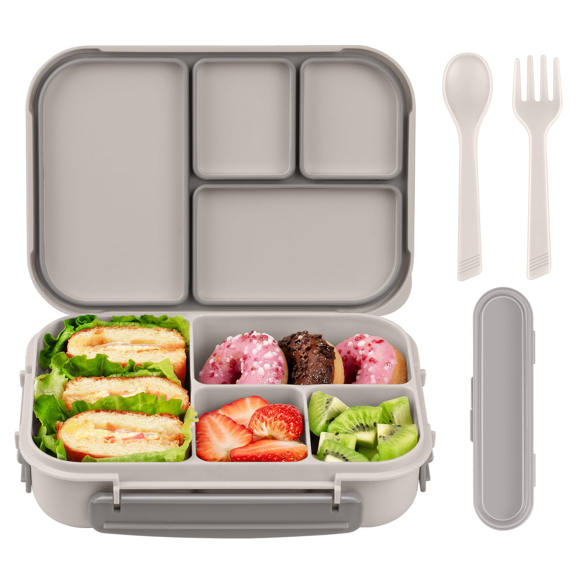 Amathley Lunch Box Kids,Bento Box Adult,Leakproof Lunch Containers for Adults/Kids/Toddler,1200ML-4 Compartments bento Lunch box with Utensil,Microwave & Dishwasher & Freezer Safe (Blue)