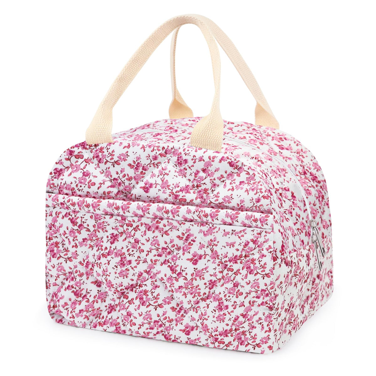 Cotton Quilted Insulated Lunch Bag, Reusable Quilted Floral Lunch Tote Bags