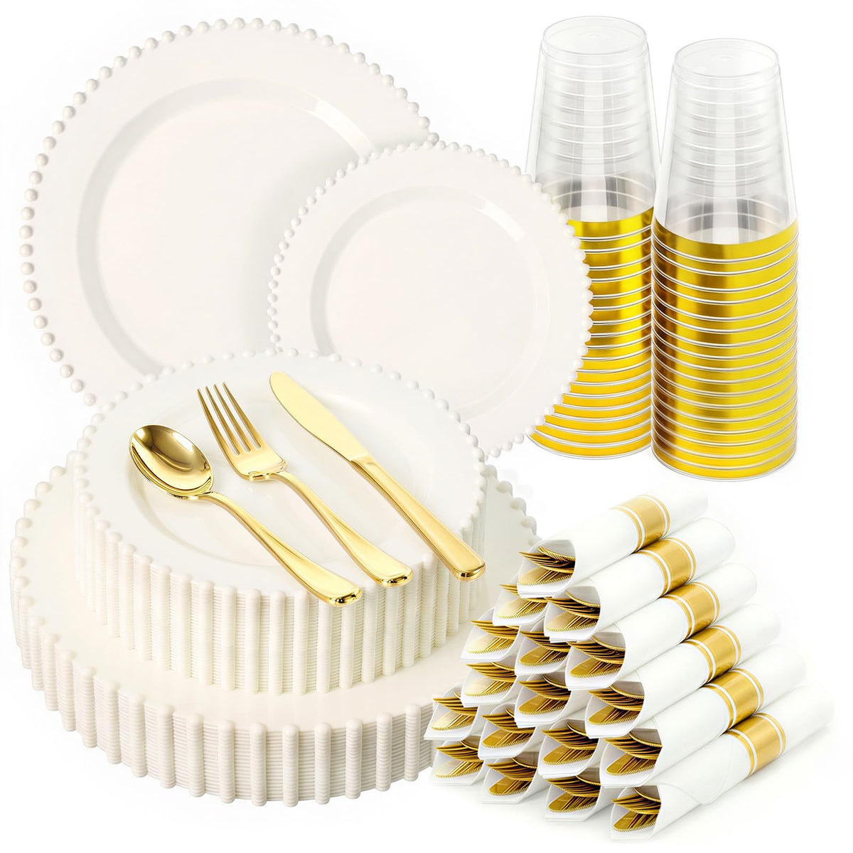 175pcs Plastic Dinnerware Set Ivory 25 Guests for Wedding