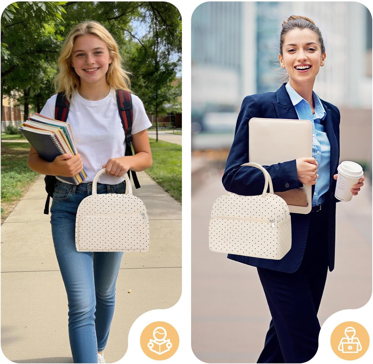 Coobiiya Lunch Bag Lunch Box for Women Men, Reusable Cute Corduroy Lunchbag - Leakproof, Insulated LunchBox Tote with Large Capacity, Dot