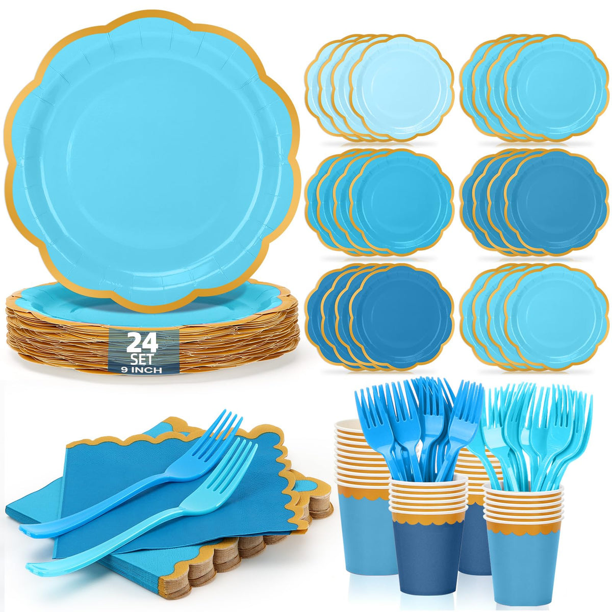 Orange Plates and Napkins Party Supplies for 48 Guests, Disposable 9’’ Gradient Scalloped Orange Fall Paper Plates Tableware Set for Fall Birthday, Harvest Party, Thanksgiving Decorations