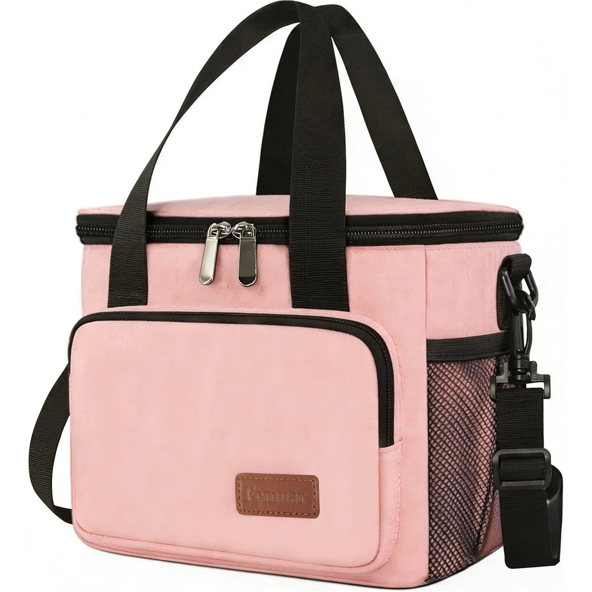 Femuar Reusable Lunch Box for Men/Women - Insulated Lunch Bag Leakproof Lunchbox for Work Office Picnic Beach - Freezable Lunch Cooler Bag with Adjustable Shoulder Strap - Black