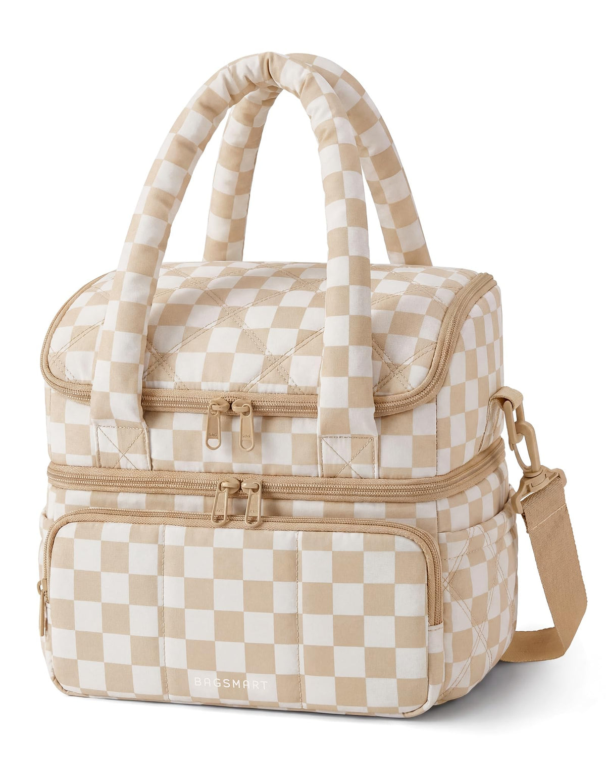 BAGSMART Lunch Bag Women, Double Deck Insulated Lunch Box, Camel