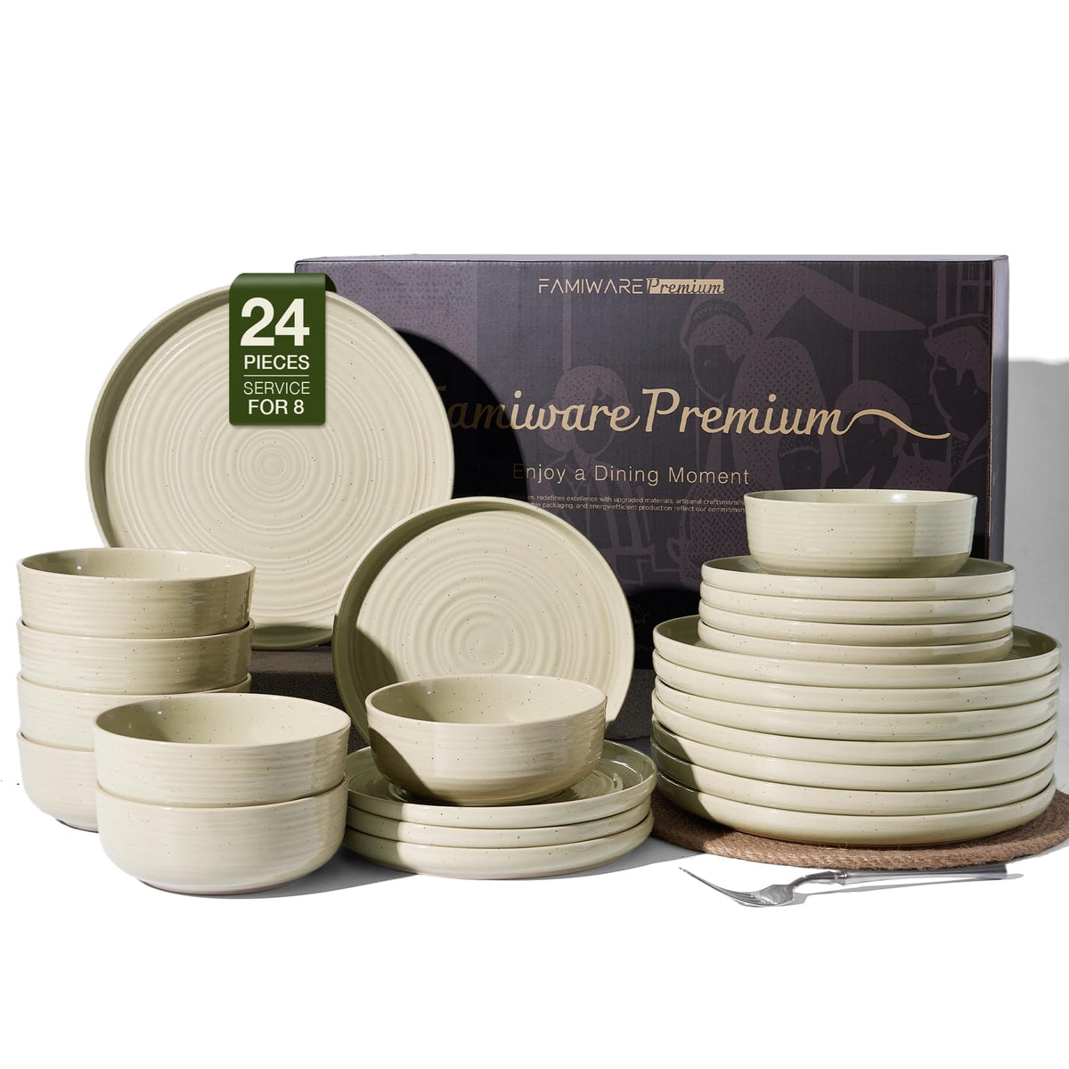 Stoneware Dinnerware Sets for 6, Plates and Bowls, Brown