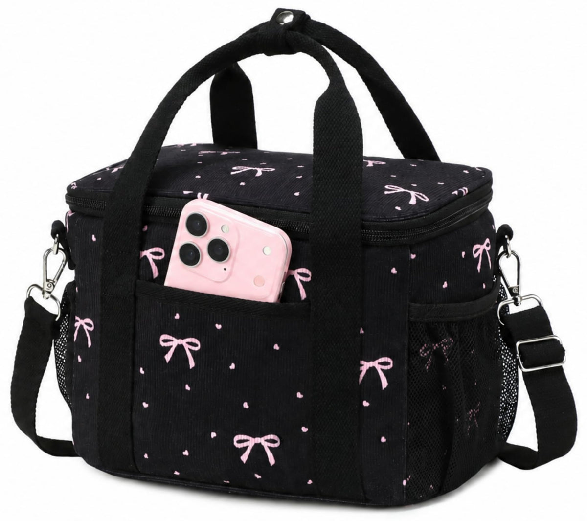 BTOOP Insulated Lunch Box for Women, Cute Leakproof Lunch Tote, Large Capacity Aesthetic Lunch Bag Girls with Shoulder Strap for Work, School, Picnic Pink Bow Floral