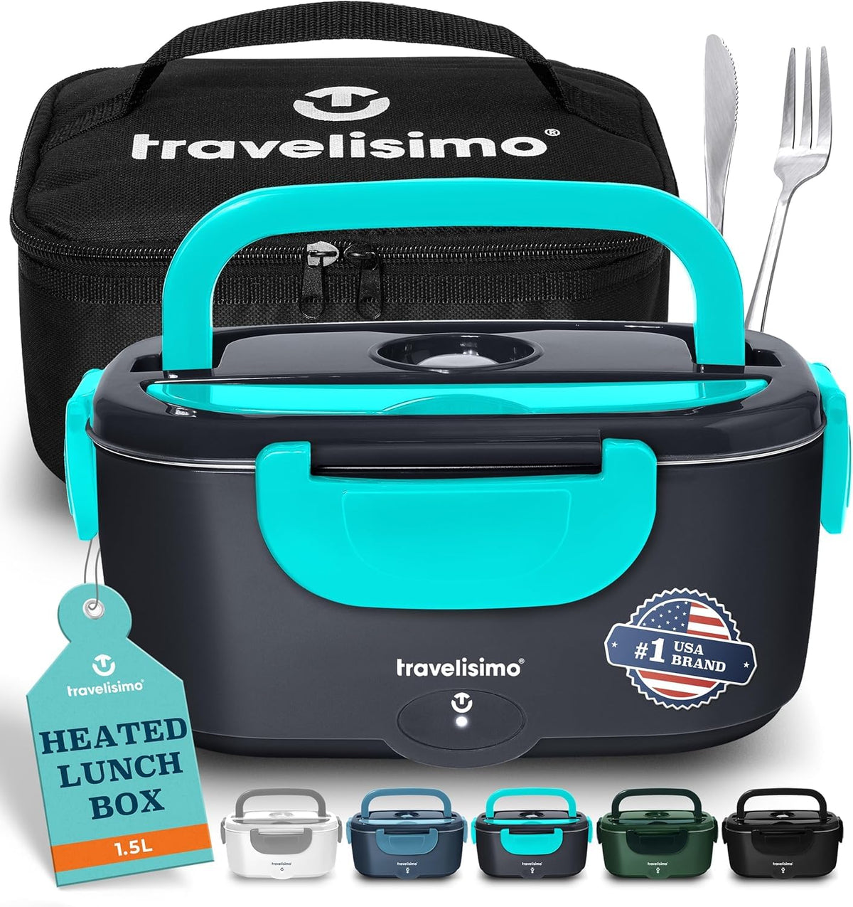 TRAVELISIMO Electric Lunch Box for Adults 100W Heated Lunch Box For Men 1.5L Stainless Steel Portable Food Warmer, 12/24/110V for Travel & Work, Loncheras Electricas Para Calentar almuerzo