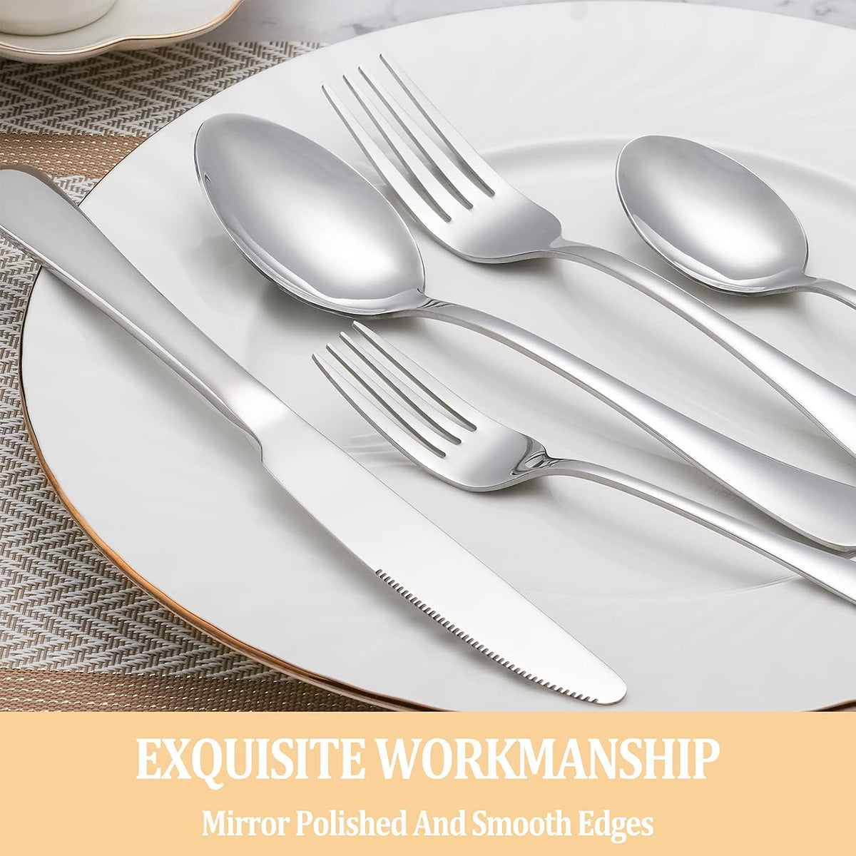 40 Pcs Silverware Set Service for 8, Food Grade Stainless Steel Flatware Set, Mirror Polished Cutlery Utensil Sets, Kitchen Eating Tableware Sets, Include Dinner Knives Fork Spoon, Dishwasher Safe