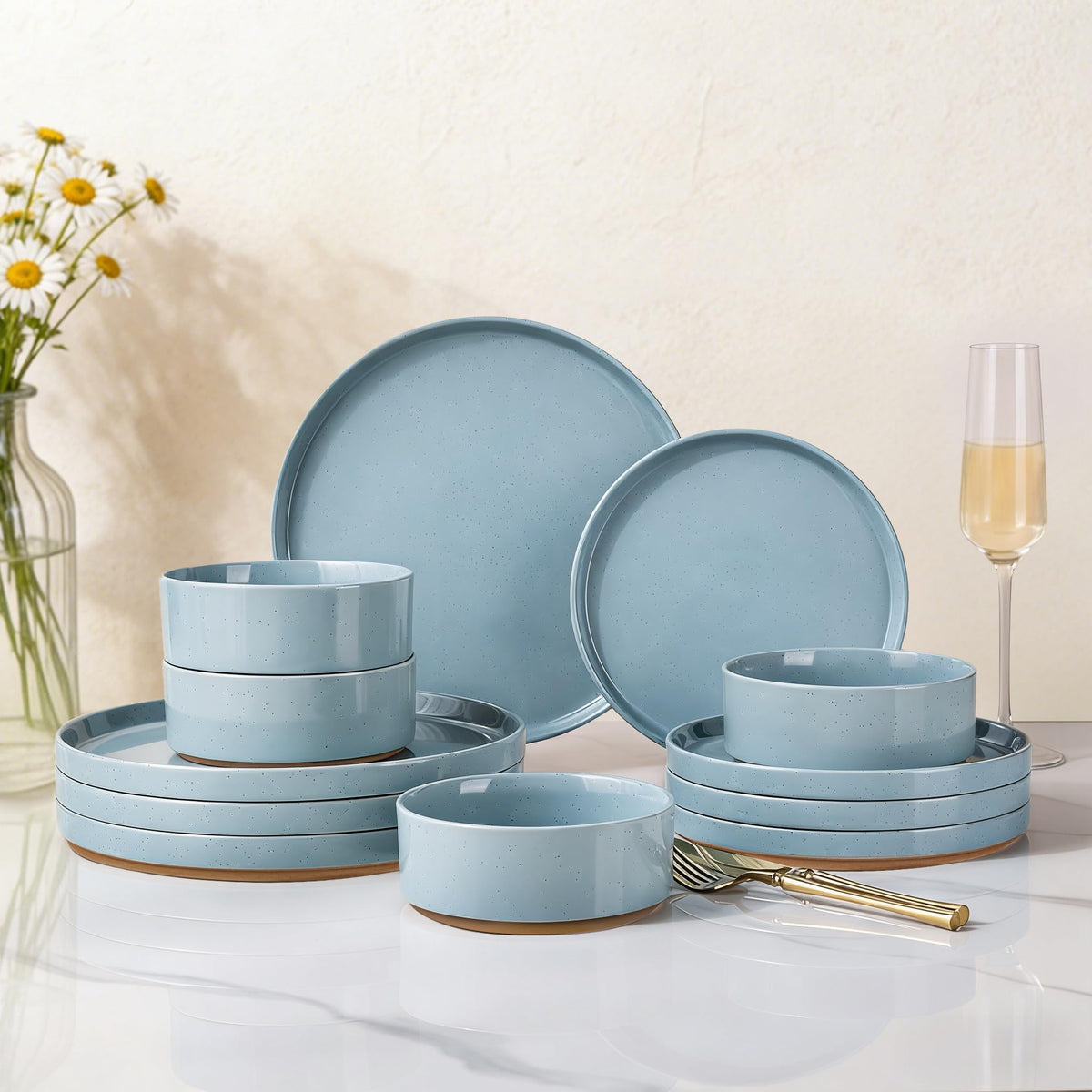 AmorArc Stoneware Dinnerware Sets for 4,12Pcs Plates and Bowls Set