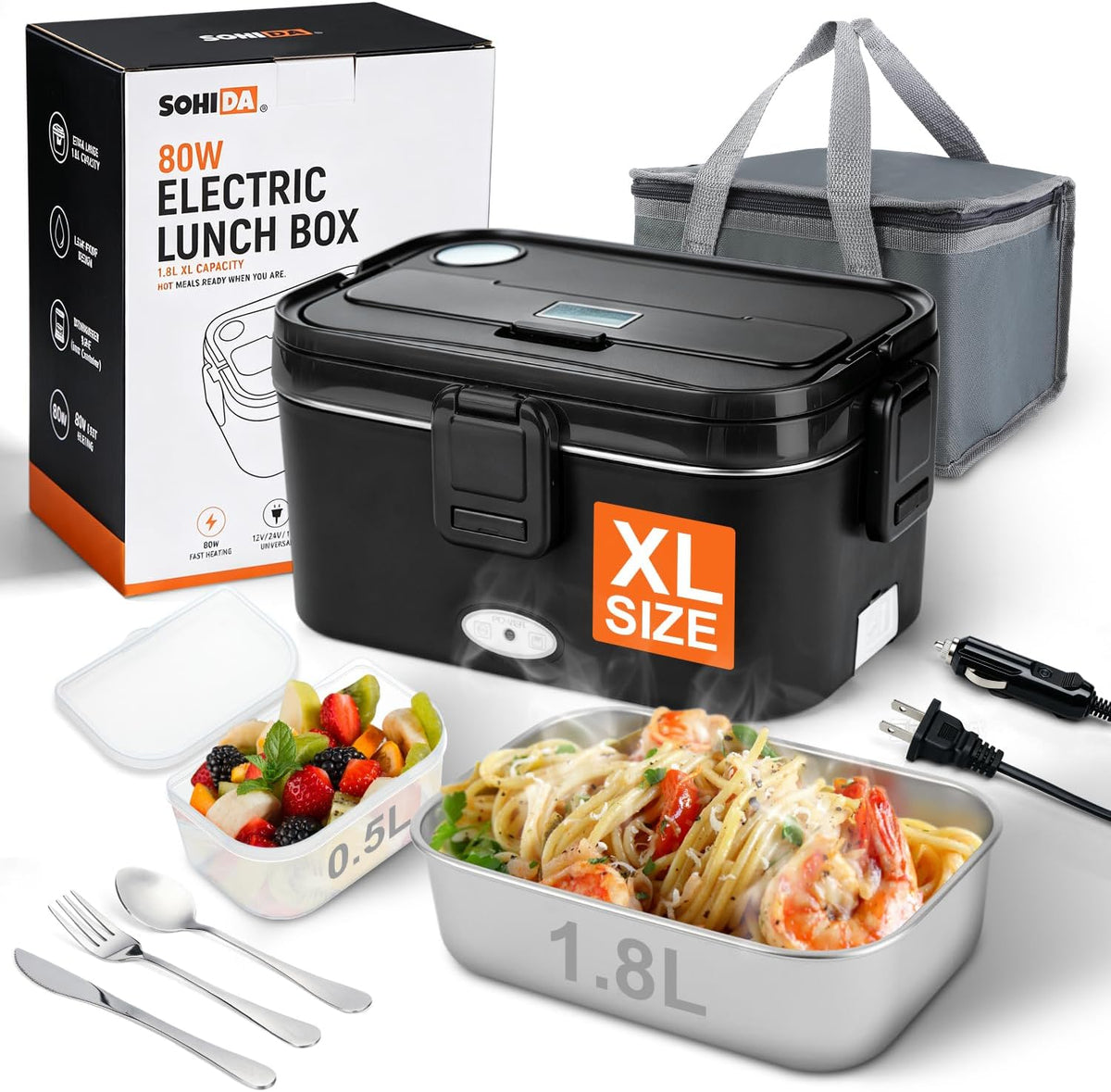 1.8L Heated Lunch Box for Men, Portable Food Warmer for Car/Truck/Office