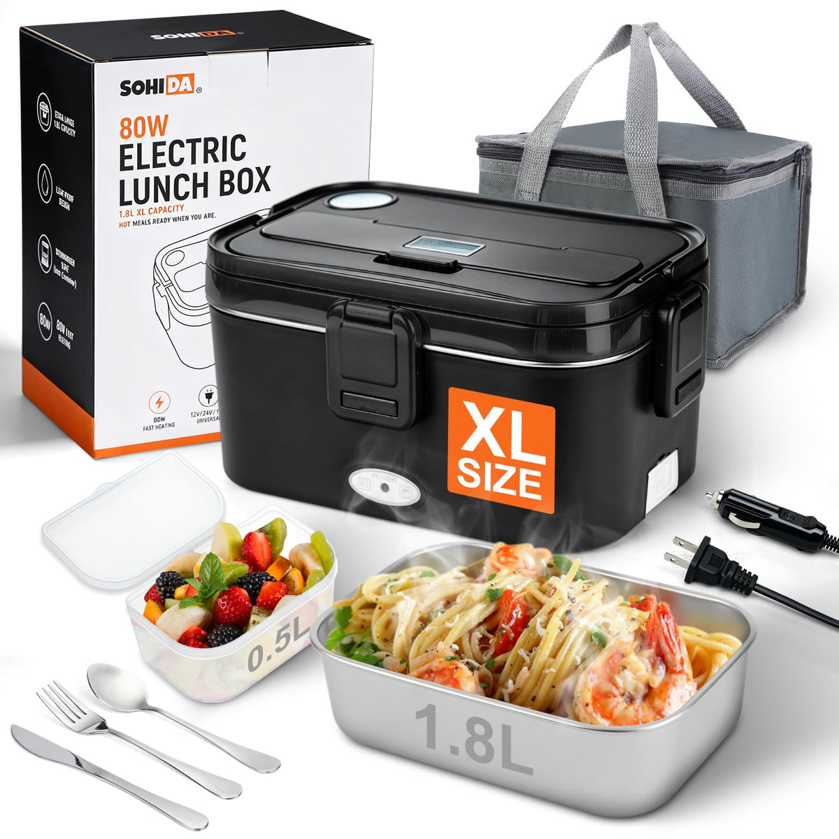 1.8L Heated Lunch Box for Men, Portable Food Warmer for Car/Truck/Office
