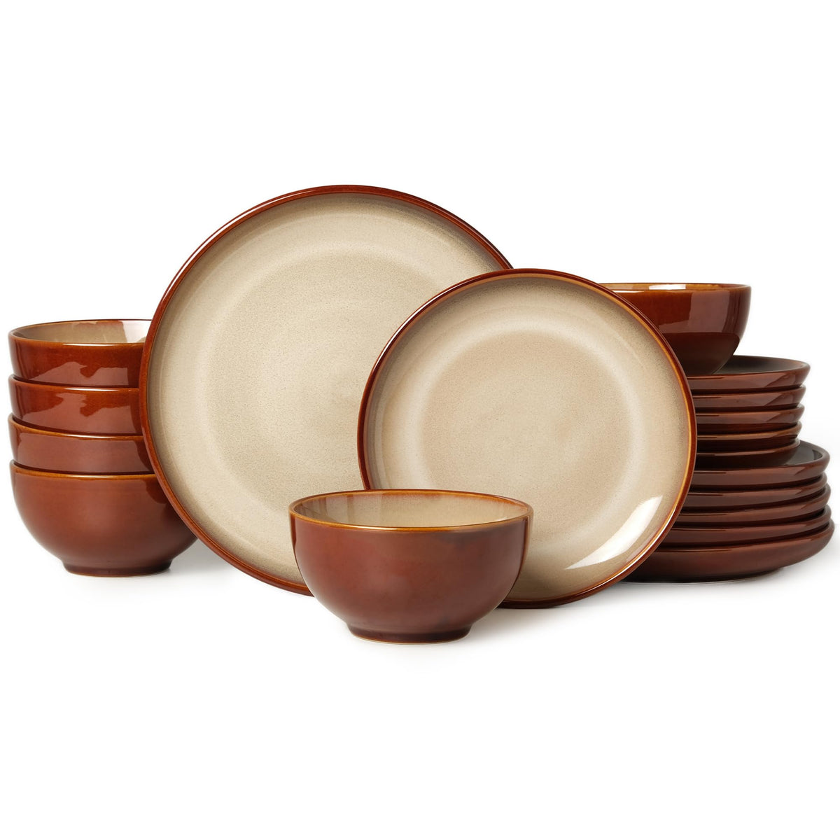 Pokini Stoneware Dinnerware Sets for 8, 24pcs Plates and Bowls Sets Dishes