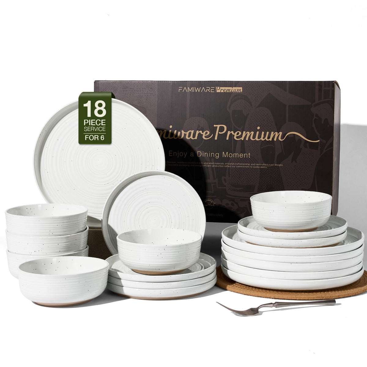 Stoneware Dinnerware Sets for 6, Plates and Bowls, Brown