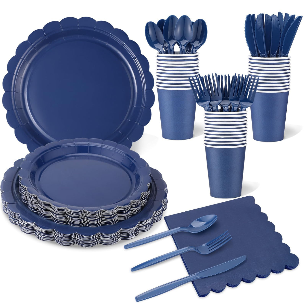 25 Set Party Plates and Cups and Napkins Ivory Scalloped Dinnerware