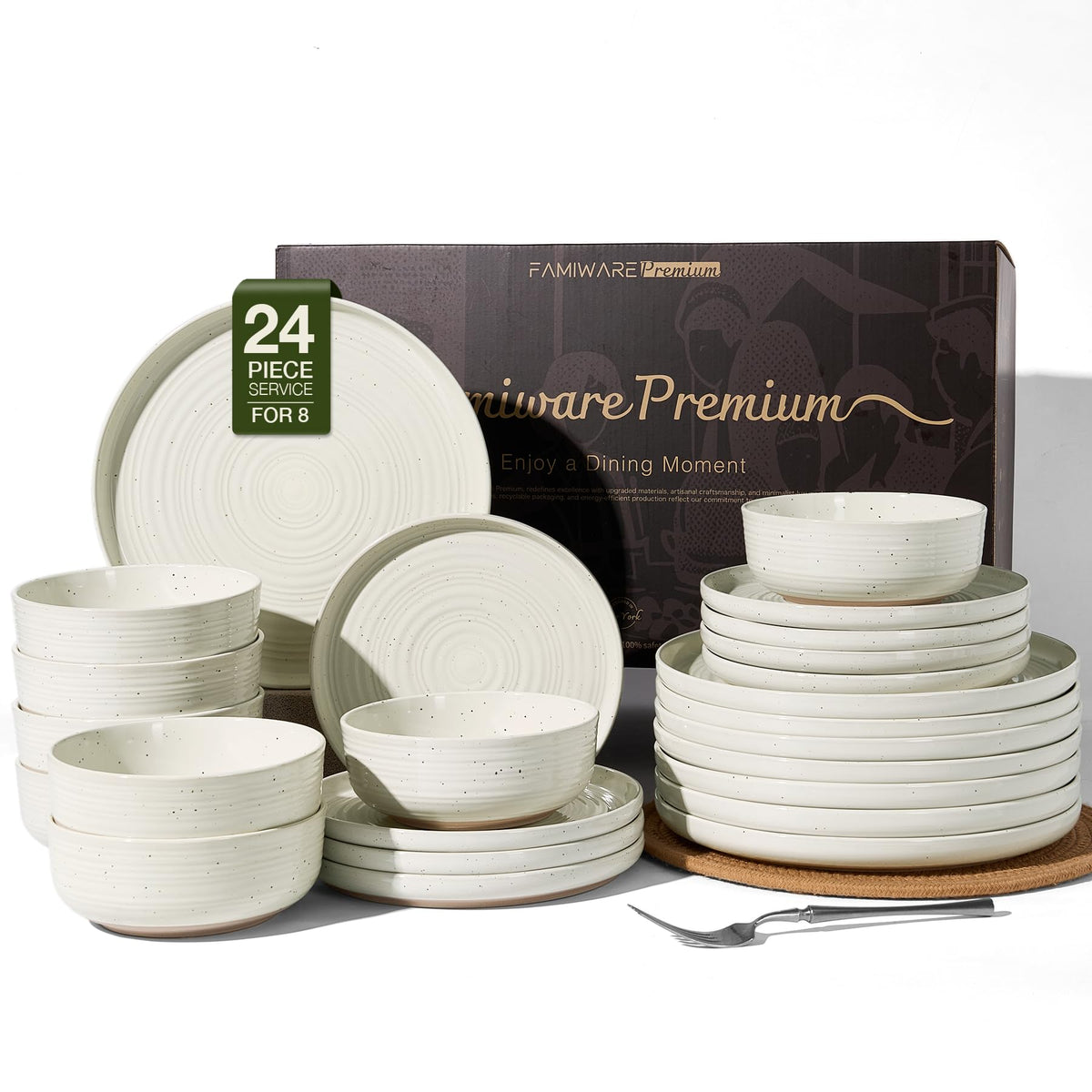 Stoneware Dinnerware Sets for 6, Plates and Bowls, Brown