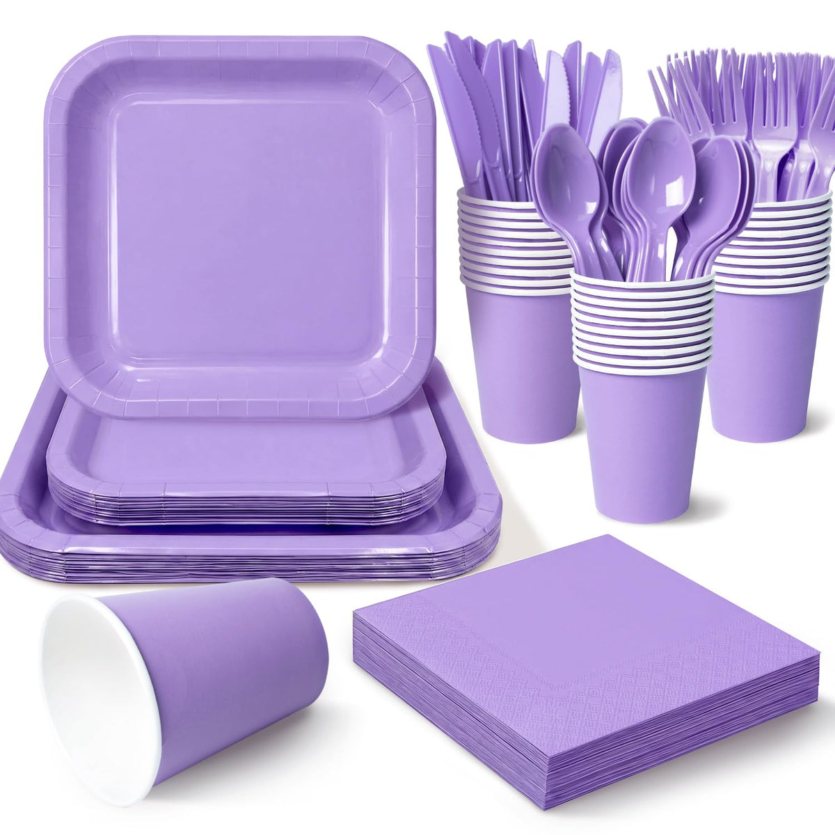 Vyntra 350 Pcs Light Blue Square Paper Plates and Napkins Set, Serves 50