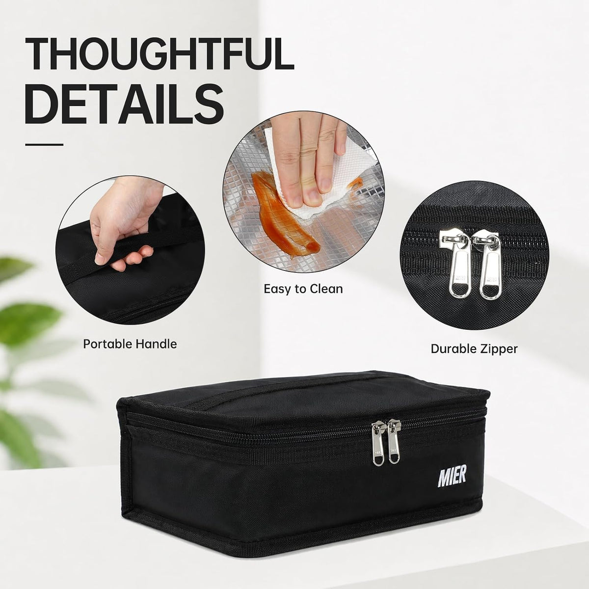 MIER Small Lunch Bag for Kids & Adults Compact Insulated Lunch Box, Black