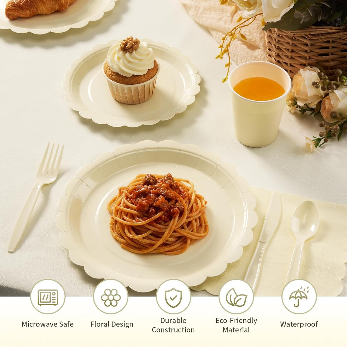 Goodluck Ivory Scalloped Disposable Tableware Set - 350PCS