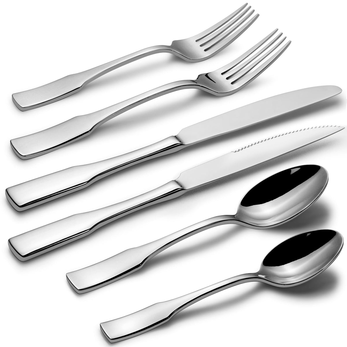 Alata Kate Champagne Gold Mirror 45-Piece Silverware With Utensil-Serving Set, Service for 8, Stainless Steel Flatware, Mirror Polished Cutlery, Dishwasher Safe