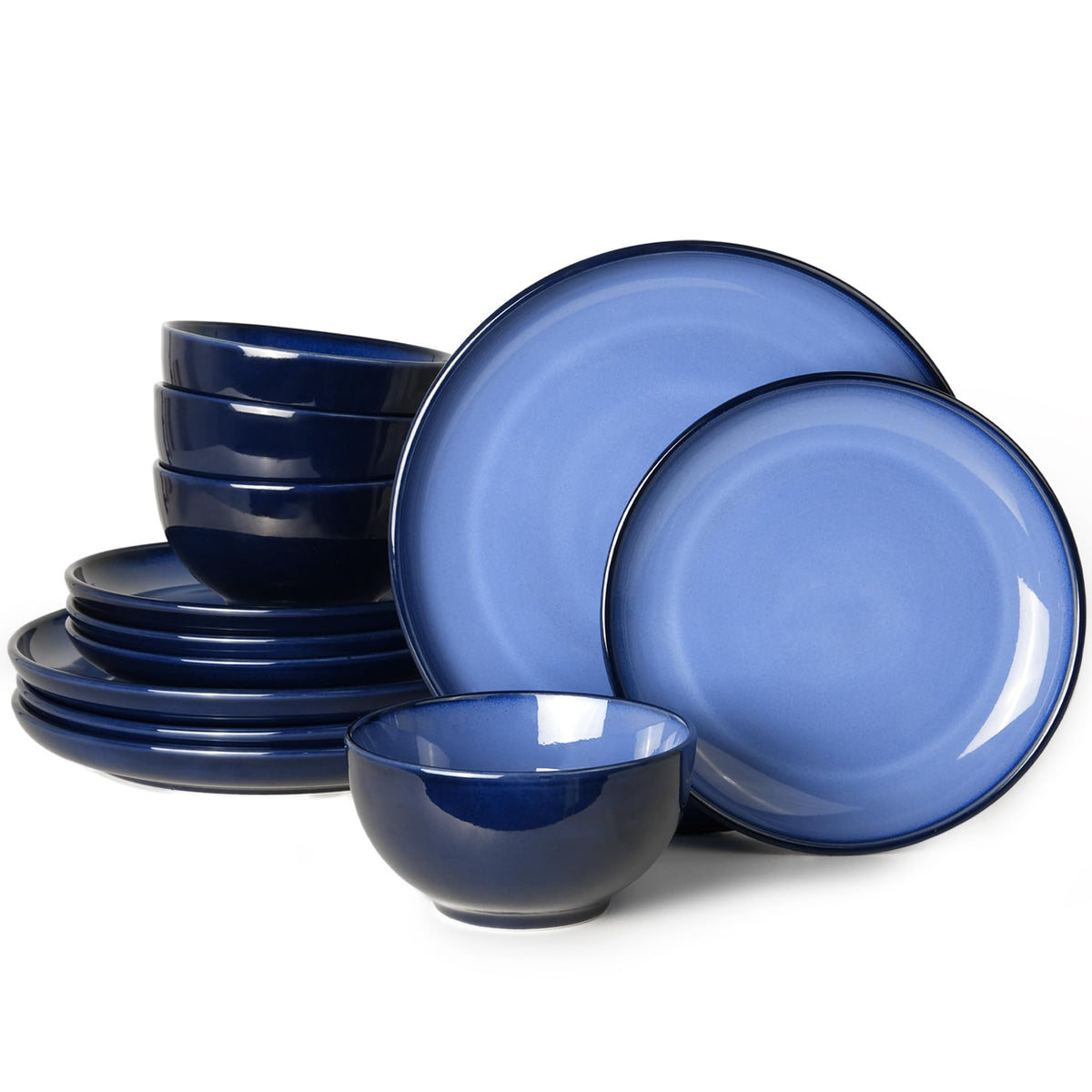 Pokini Stoneware Dinnerware Sets for 8, 24pcs Plates and Bowls Sets Dishes