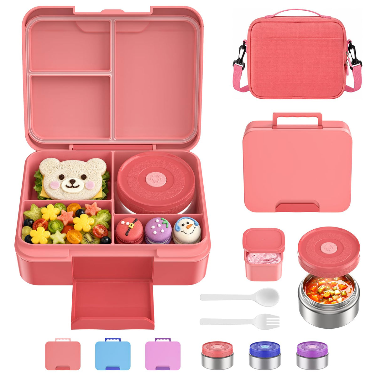 Bento Lunch Box Set for Kids with 8.5oz Hot Food Jar Leak-Proof Lunch Food Container with Insulated Lunch Bag for Toddlers Girls Boys Teens to School, Office, Picnic, Camping, Travel - Blue
