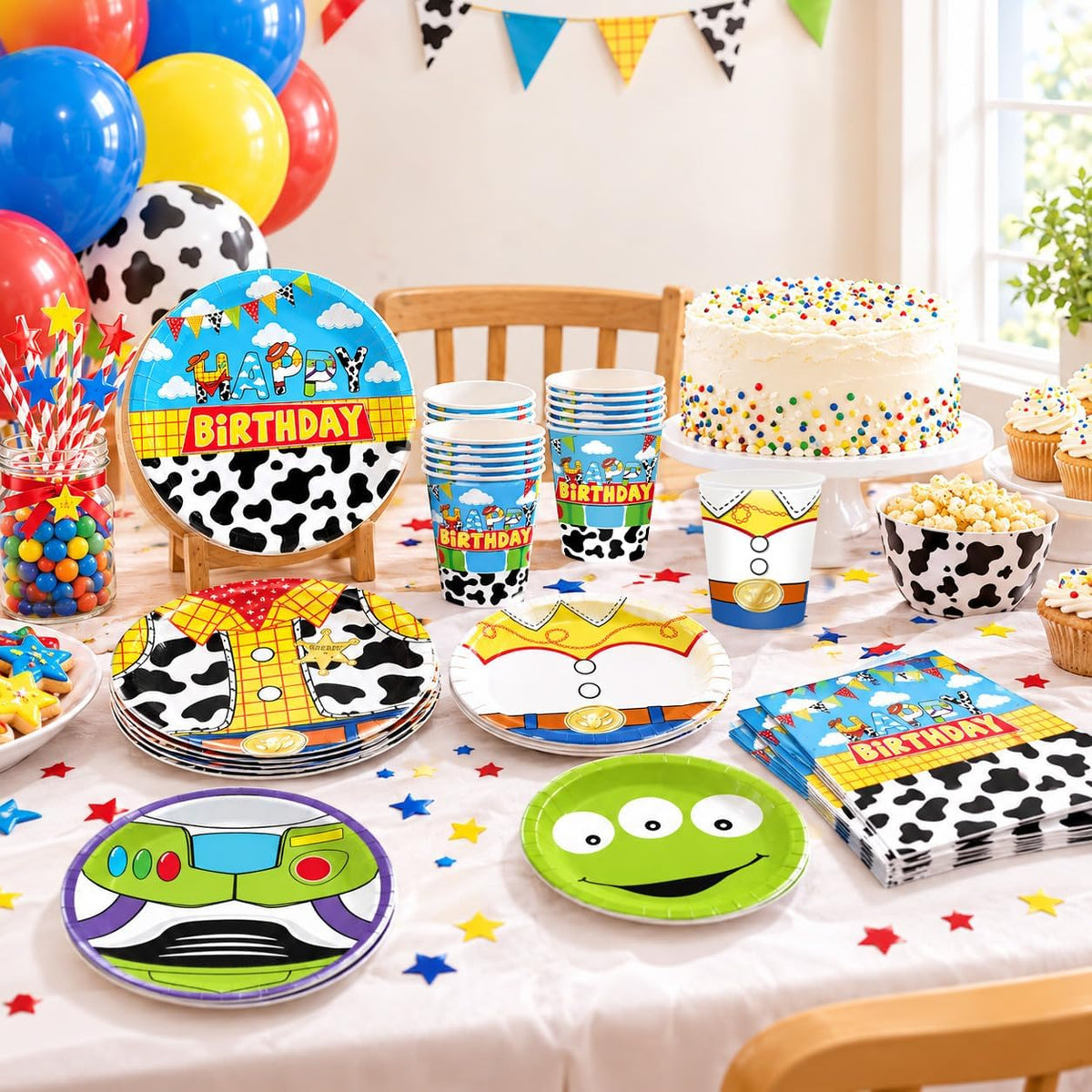 270pcs Cartoon Birthday Party Supplies Cow Themed Happy Birthday Tableware Set Yellow Party Plates and Napkins Kit Party Party Serves 30 Guests