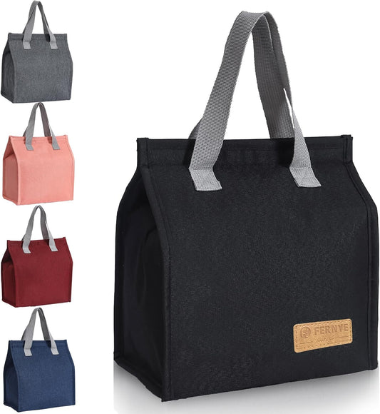 Lunch Bag for Women/Men,Waterproof Reusable Portable Lunch Tote,Lunch Box Bag.Thermal Cooler Bag Ideal for Work/Party/l/Travel/Picnic (Light Black)