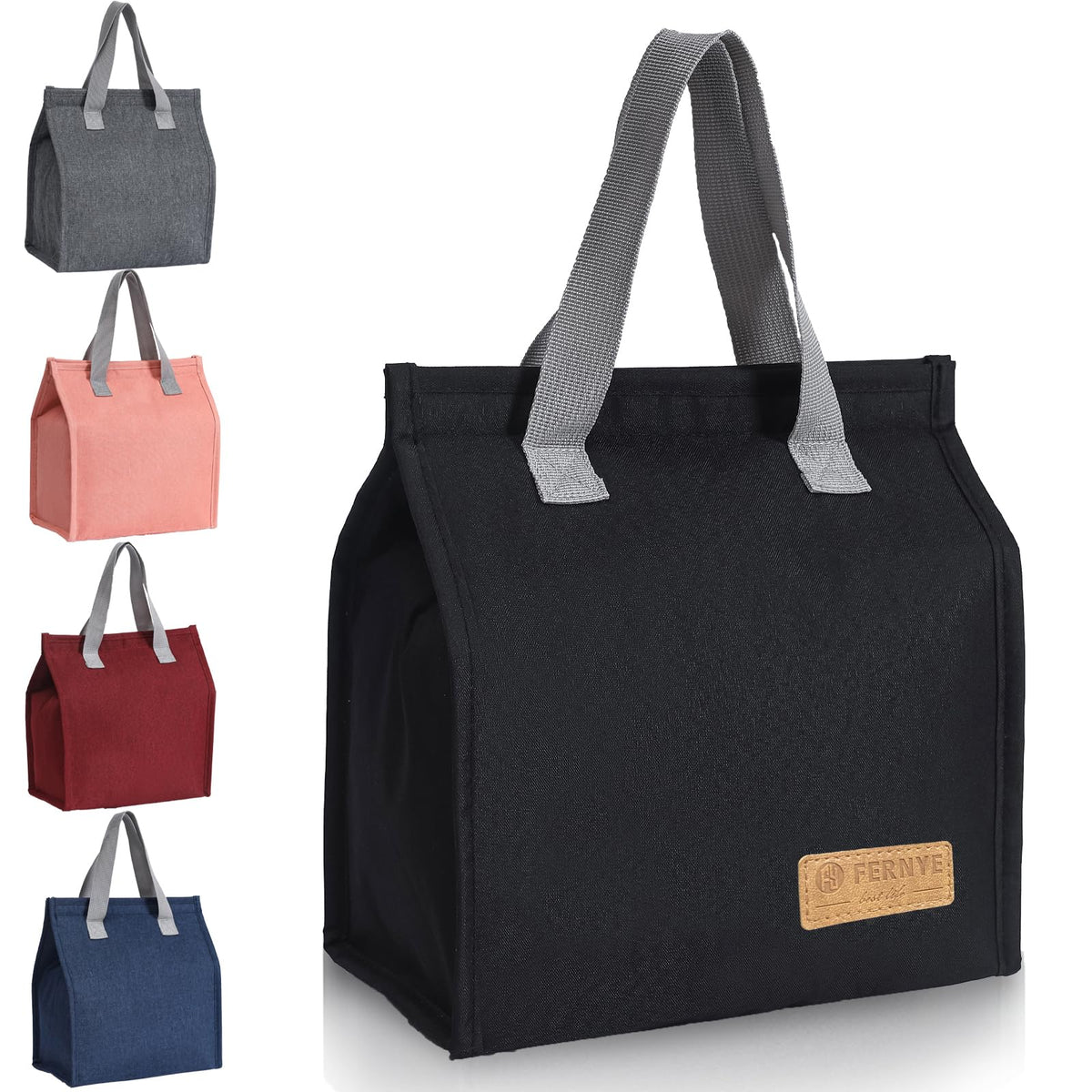 Lunch Bag for Women/Men,Waterproof Reusable Portable Lunch Tote,Lunch Box Bag.Thermal Cooler Bag Ideal for Work/Party/l/Travel/Picnic (Light Black)