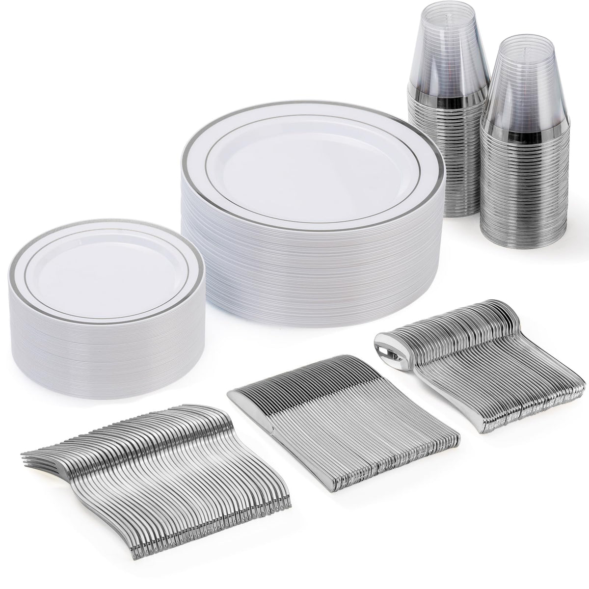 Goodluck 600 Plastic Piece Disposable Silver Plates for 100 Guests