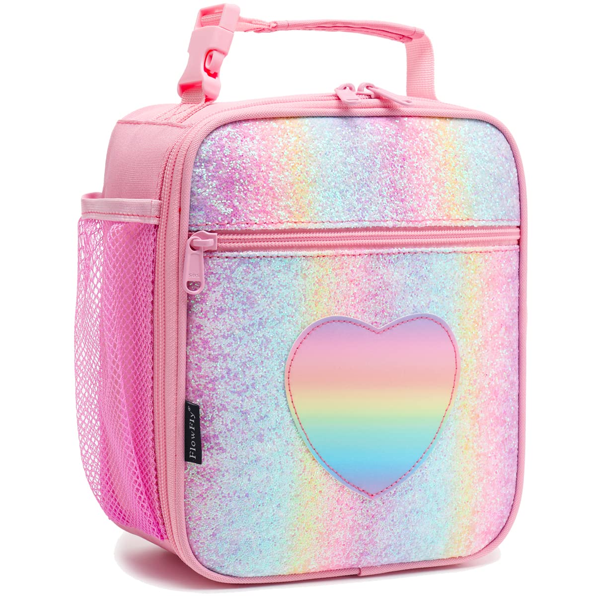 FlowFly Kids Lunch Box Insulated Letter Print Soft Bag Mini Cooler Back to School Thermal Meal Tote Kit for Girls, Boys, Black