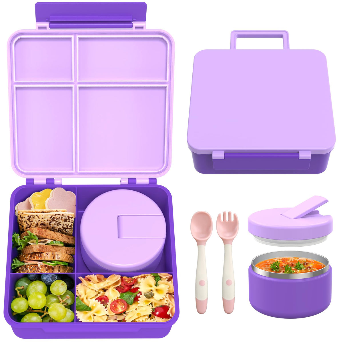 LOHASOK Bento Lunch Box for Kids with 8oz Soup Thermo,Blue