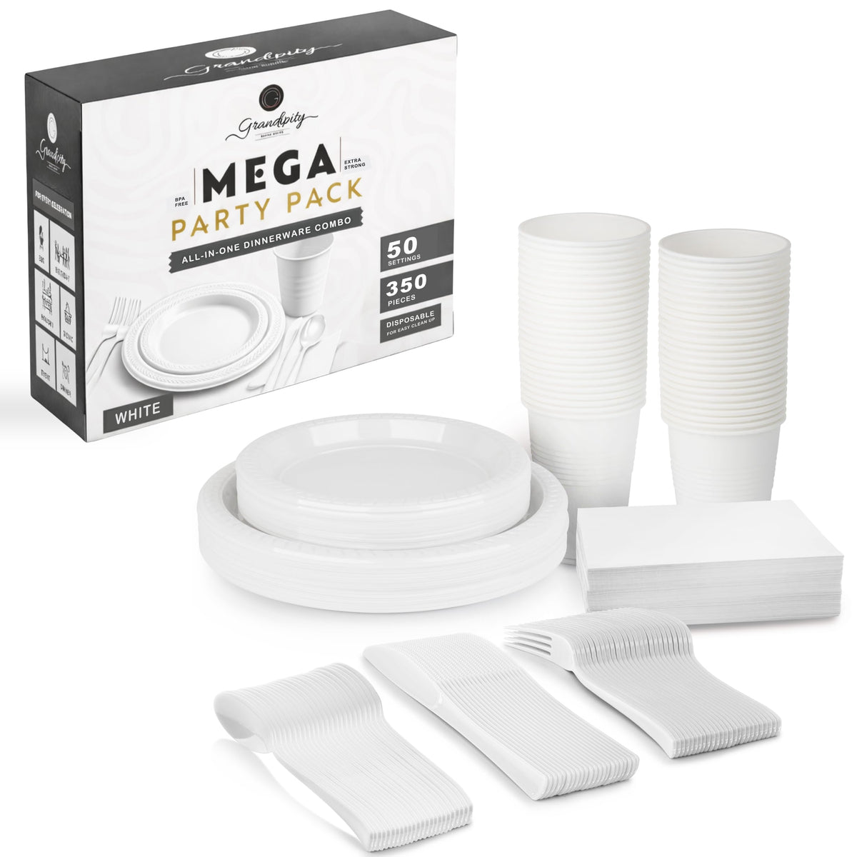 Grandipity Disposable Plastic Dinnerware Sets for Parties (720 pcs)