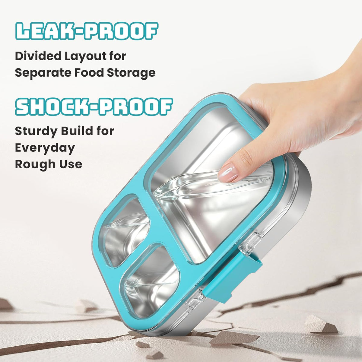 LOHASOK Stainless Steel Bento Lunch Box for Kids, 3-Compartment & Leakproof