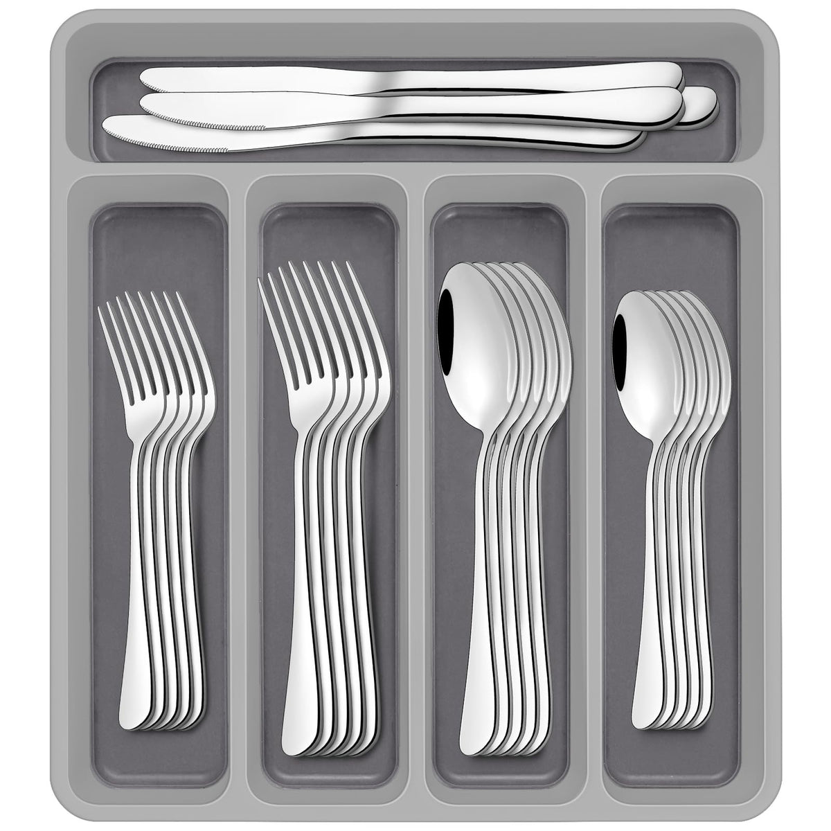 60-Piece Black Silverware Set with Organizer, AIVIKI Stainless Steel Flatware for 12, Cutlery Utensil Set for Home Restaurant, Tableware Includes Knife Fork Spoon Set, Mirror Polished