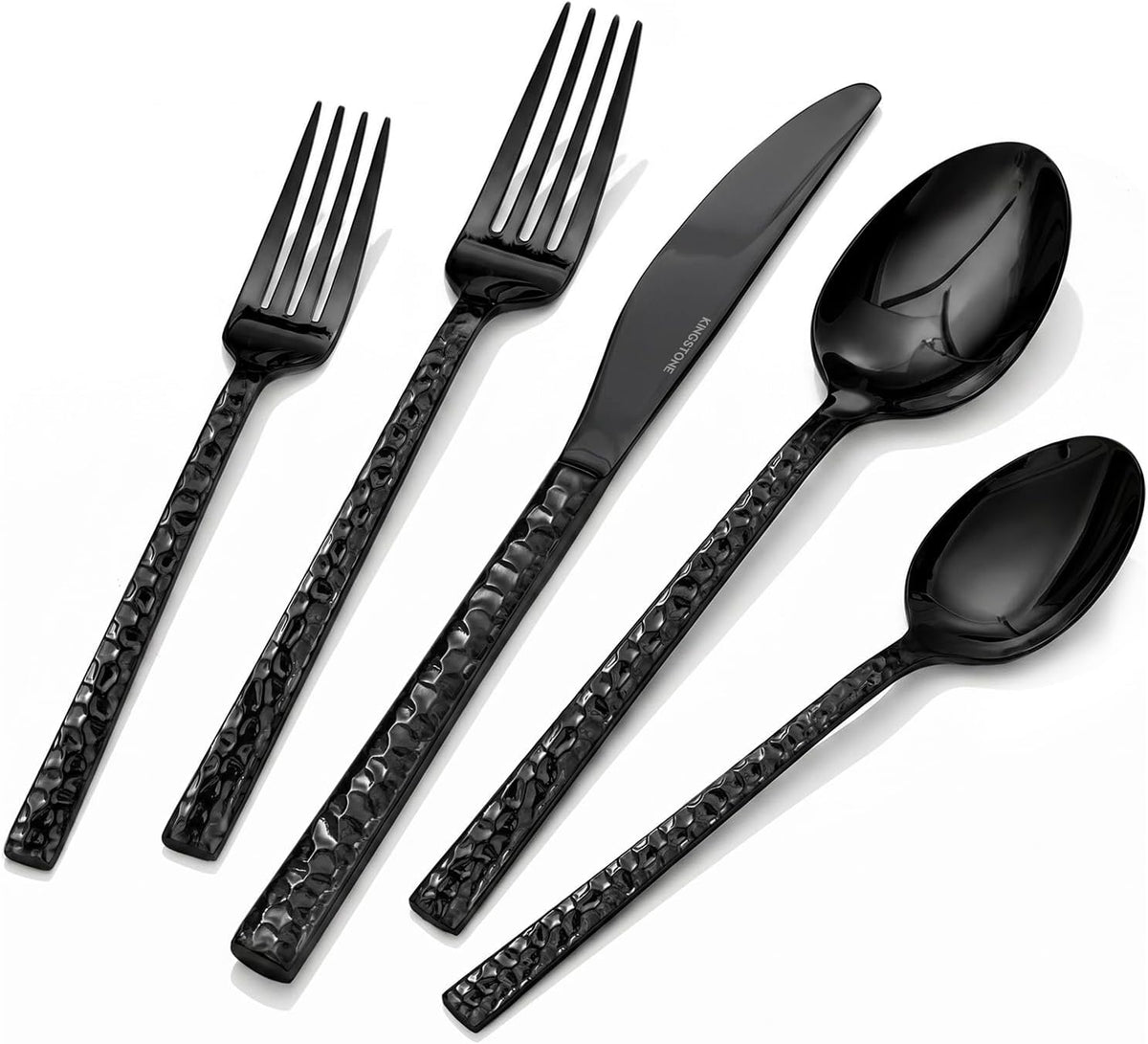 20 Piece Black Silverware Set,18/10 Stainless Steel Hammered Flatware for 4