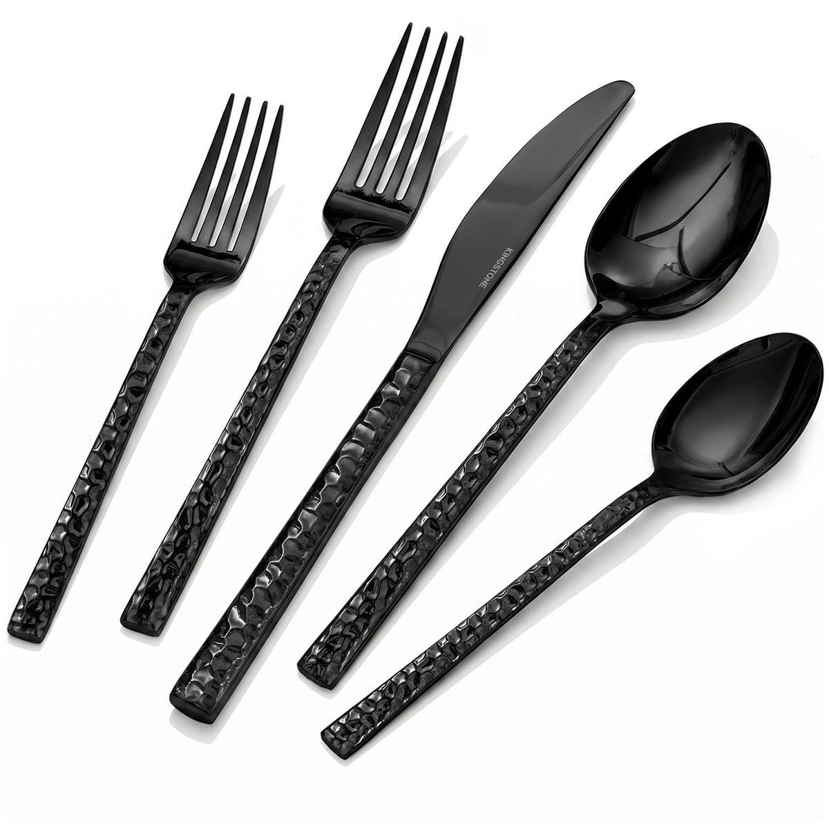 20 Piece Black Silverware Set,18/10 Stainless Steel Hammered Flatware for 4