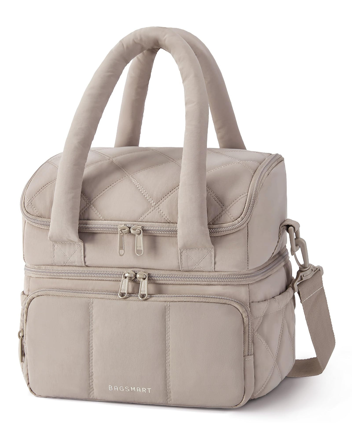 BAGSMART Lunch Bag Women, Double Deck Insulated Lunch Box, Camel