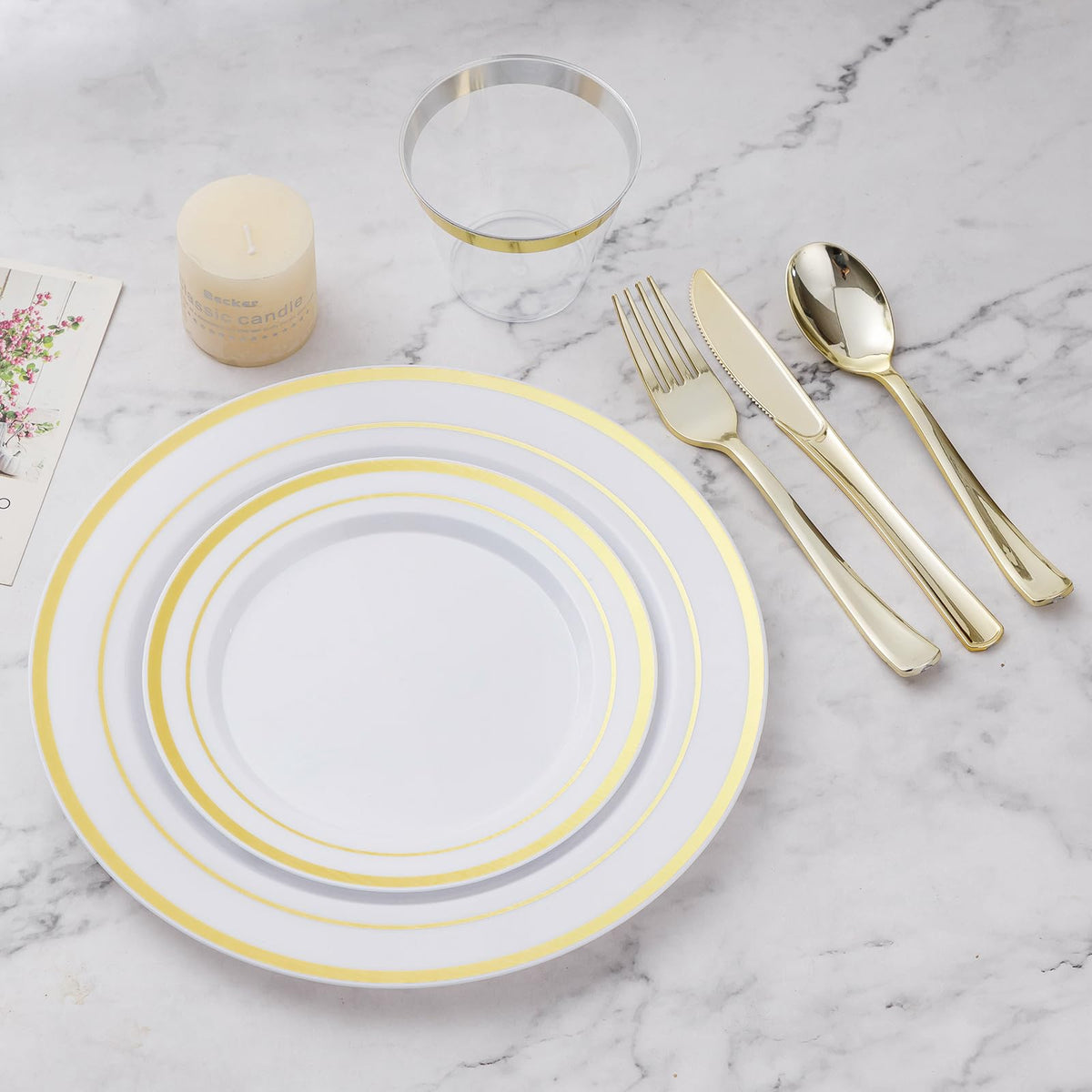 BESTVIP 600PCS Gold Dinnerware Set for 100 Guests,