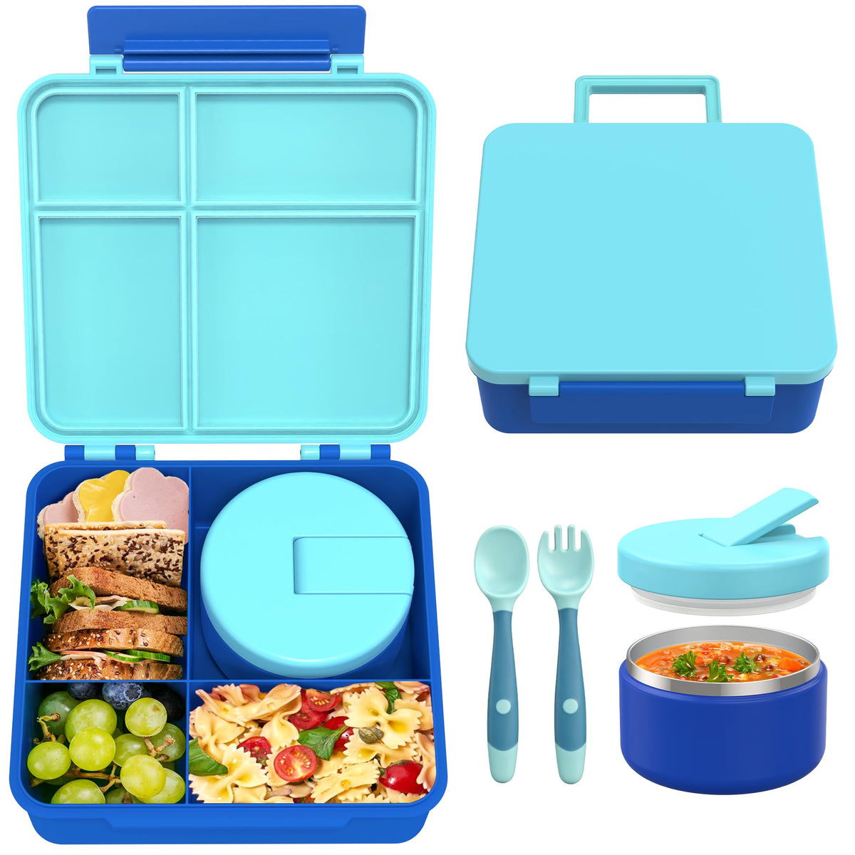 LOHASOK Bento Lunch Box for Kids with 8oz Soup Thermo,Blue