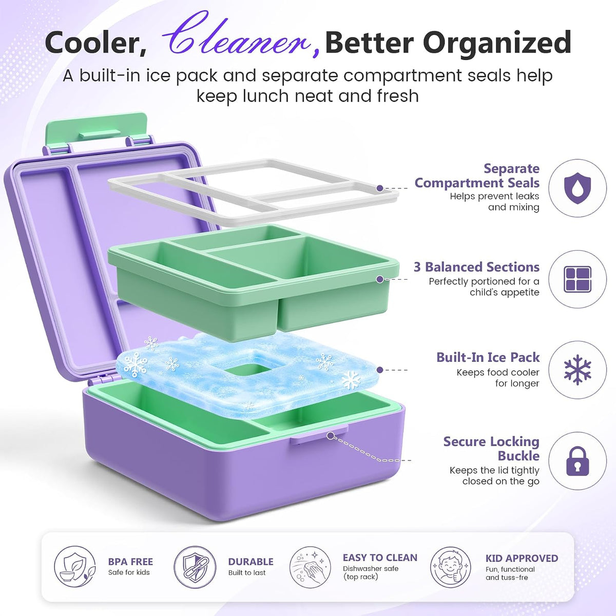 Pawtong Lunch Box Set with Bento Box Container, 17OZ Stainless Steel Food Soup Thermo, Kids Water Bottle & Portable Insulated Lunch Bag – Leakproof, Hot/Cold Retention for School, Travel (Purple)