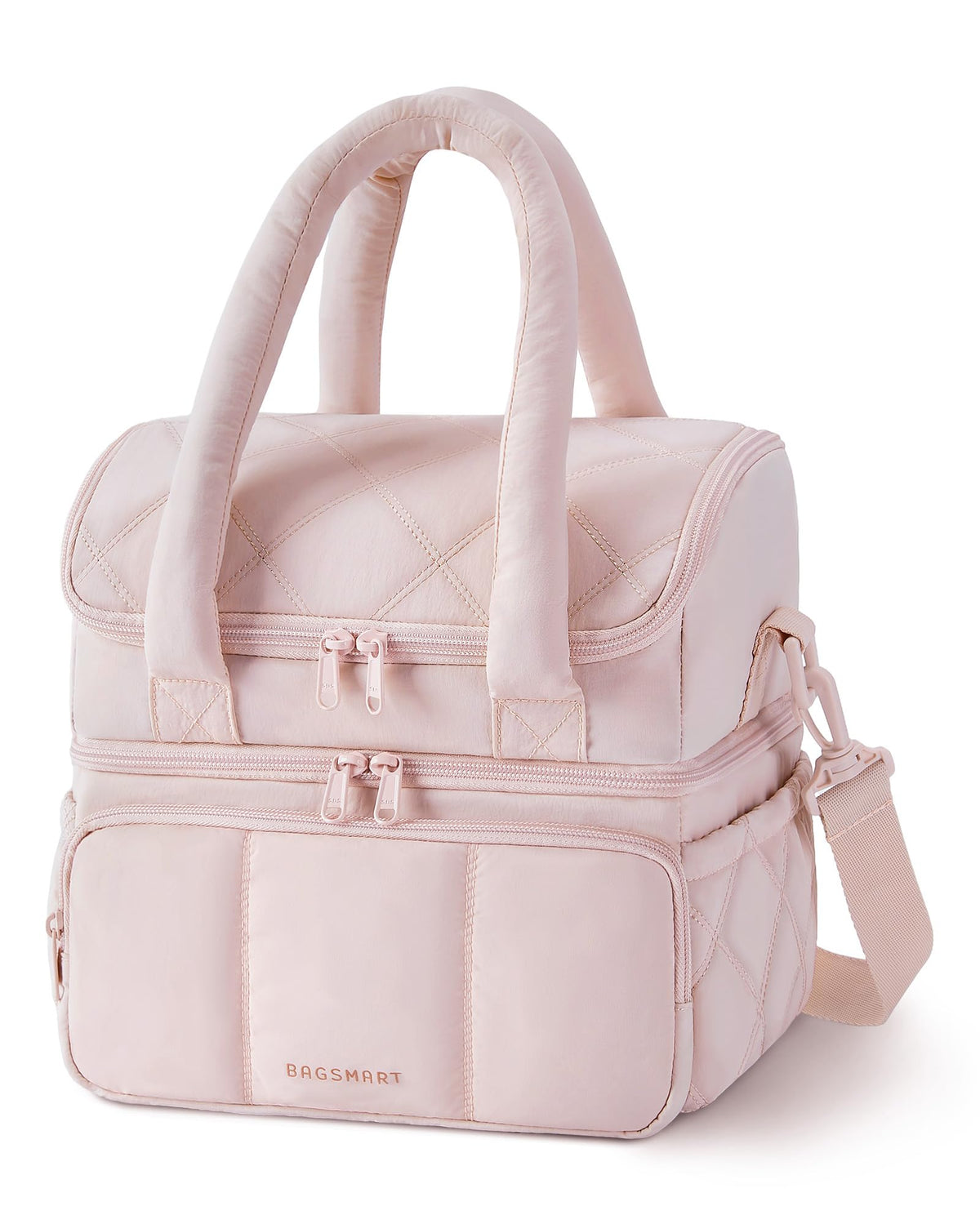 BAGSMART Lunch Bag Women, Double Deck Insulated Lunch Box, Camel